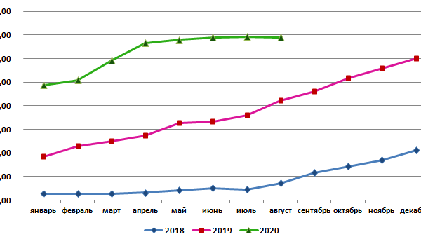 Цена российской говядины в августе 2020г составила в среднем 354,46 руб./кг